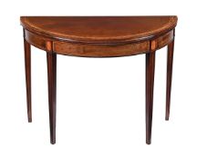 A GEORGE III MAHOGANY AND PARCEL POLYCHROME PAINTED CARD TABLE