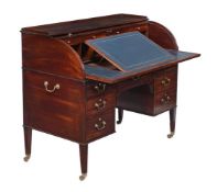 A GEORGE III MAHOGANY CYLINDER BUREAU