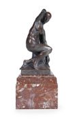 FRANÇOIS ÉMILE POPINEAU (1887-1951), AN ART DECO BRONZED TERRACOTTA FIGURE OF A BATHING FEMALE NUDE