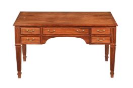 A HARDWOOD POSSIBLY PADOUK AND INLAID DESK