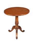 A VICTORIAN WALNUT AND BURR OAK TRIPOD TABLE
