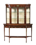 A SHERATON REVIVAL POLYCHROME PAINTED MAHOGANY DISPLAY CABINET