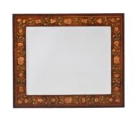 A MAHOGANY AND MARQUETRY INLAID WALL MIRROR