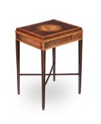 A GEORGE III HAREWOOD AND MARQUETRY SIDE OR OCCASIONAL TABLE