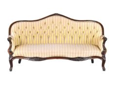 A VICTORIAN MAHOGANY AND UPHOLSTERED SOFA IN FRENCH TASTE