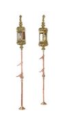 A PAIR OF GILT BRASS HEXAGONAL LANTERNS