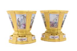 A PAIR OF FRENCH PORCELAIN YELLOW-GROUND SEVRES-STLYE VASES HOLLANDAIS