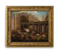 ENGLISH SCHOOL (18TH CENTURY)A LOOSE BULL IN BATH MARKET