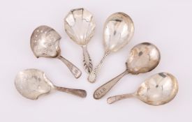 SIX SILVER OLD ENGLISH PATTERN CADDY SPOONS