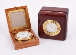 ASPREY, A LACQUERED AND GILT METAL TRAVEL ALARM DESK CLOCK