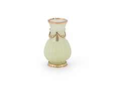 A GOLD MOUNTED PALE GREEN HARDSTONE VASE