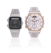 SEIKO, REF. 7A48-7000, A BI-COLOUR BRACELET CHRONOGRAPH BRACELET WATCH WITH DATE AND MOONOHASE