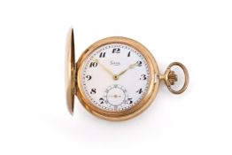 LOBAR, A GOLD KEYLESS WIND FULL HUNTER POCKET WATCH
