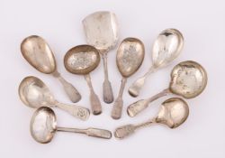 NINE SILVER FIDDLE PATTERN CADDY SPOONS