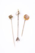 AN EARLY 20TH CENTURY DIAMOND AND OPAL STICK PIN