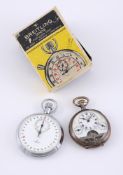 BREITLING, A CHROMED NICKEL KEYLESS WIND OPEN FACE STOP WATCH