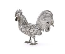A GERMAN SILVER MODEL OF A COCKEREL