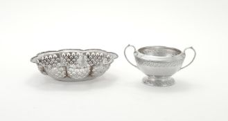 A SILVER TWIN HANDLED SUGAR BOWL