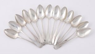 THIRTEEN SILVER OLD ENGLISH PATTERN DESSERT SPOONS