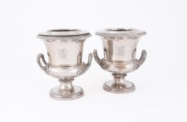 A PAIR OF ELECTRO-PLATED WINE COOLERS