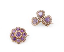 TWO EDWARDIAN SEED PEARL AND AMETHYST BROOCHES