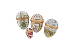 HALCYON DAYS, FOUR ENAMEL EGG BOXES