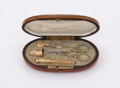 Y A FRENCH FIVE PIECE SILVER GILT ETUI