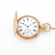 UNSIGNED, A LADY'S GOLD KEYLESS WIND HALF HUNTER FOB WATCH