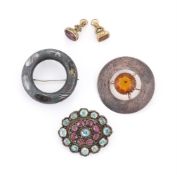 THREE BROOCHES AND TWO FOB SEALS