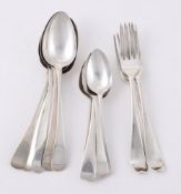 A GEORGE III SILVER OLD ENGLISH PATTERN PART TABLE SERVICE