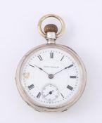 SETH THOMAS, A SILVER KEYLESS WIND OPEN FACE POCKET WATCH