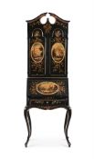 Y A JAPANNED, PAINTED, AND PARCEL GILT BUREAU BOOKCASE, EARLY 20TH CENTURY