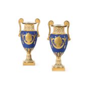 PAIR OF PARIS PORCELAIN (NAST) TWO-HANDLED EMPIRE-STYLE URNS, CIRCA 1820