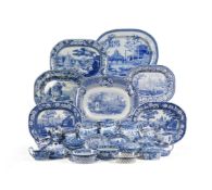 A SELECTION OF VARIOUS STAFFORDSHIRE BLUE AND WHITE PRINTED POTTERY