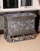A SPANISH SILVERED METAL STRONG BOX, LATE 17TH CENTURY