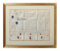 A GROUP OF EIGHT GILT FRAMED INDENTURES