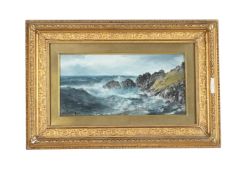 λ HENRY E. TOZER (BRITISH 1864-1955), WAVES CRASHING ALONG THE ROCKY CORNISH COAST