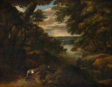 DUTCH SCHOOL (17TH CENTURY), A STILL LIFE OF DEAD GAME IN A LANDSCAPE