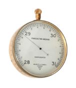 A GILT BRASS ANEROID FORECASTING BAROMETER