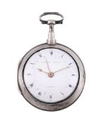 A GEORGE III SILVER PAIR-CASED VERGE QUARTER-REPEATING POCKET WATCH WITH SWEEP CALENDAR