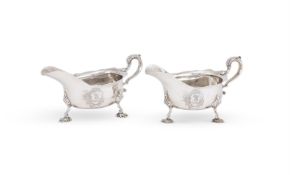 A PAIR OF GEORGE II IRISH SILVER SHAPED OVAL SAUCE BOATS