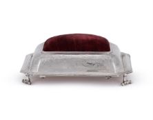 A CHARLES II SILVER MOUNTED PIN CUSHION