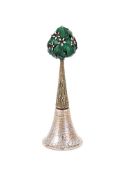 A SILVER GILT AND ENAMELLED COMMEMORATIVE TABLE BELL