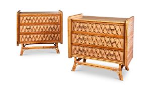 A PAIR OF RATTAN AND FORMICA CHEST OF DRAWERS, SECOND HALF 20TH CENTURY