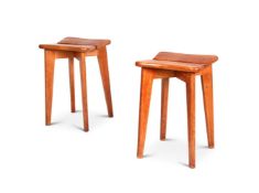 A PAIR OF OAK 'CLOVER' STOOLS BY MARCEL GASCOIN (B.1907), CIRCA 1950