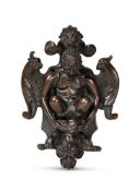 AN ITALIAN BRONZE DOOR KNOCKER WITH SATYR, 17TH CENTURY