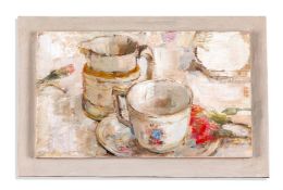 λ EMILY PATRICK (BRITISH B. 1959), JUG CUP AND RED CARNATION