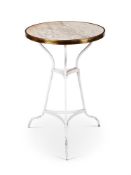 A WROUGHT IRON AND MARBLE CAFE TABLE, MID 20TH CENTURY