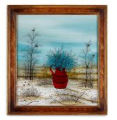 λ IVAN LACKOVIC (CROATIAN 1932-2004), JUG OF FLOWERS IN A SURREALIST LANDSCAPE