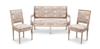 A TRANSITIONAL STYLE FRENCH CANAPE, LATE 19TH CENTURY